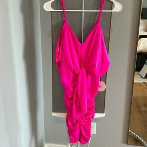 Hot pink dress gathered at the bottom club small